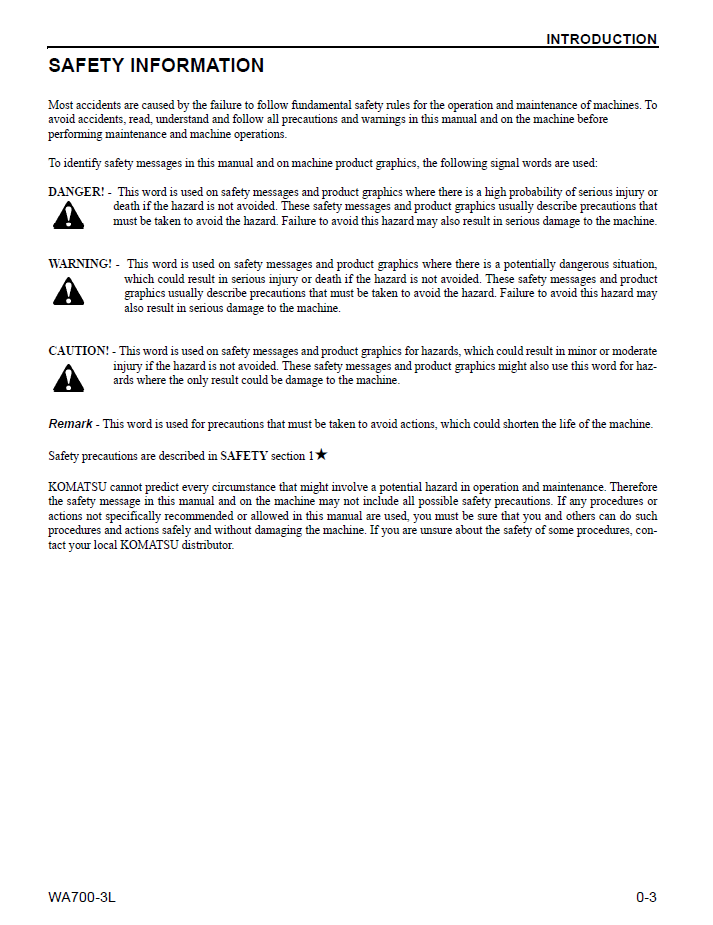 Komatsu WA700-3L Wheel Loader Operation and Maintenance PDF Manual CEAM004402