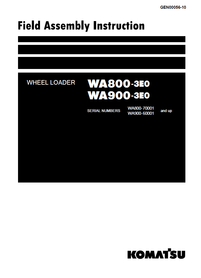 Komatsu WA800-3E0 WA900-3E0 Wheel Loader Field Assembly Manual PDF