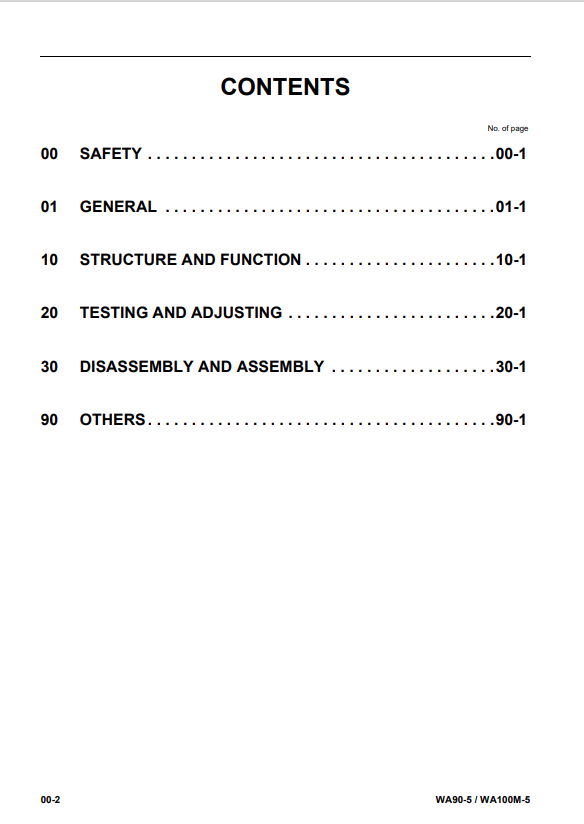 Komatsu WA90-5 Wheel Loader Service & Repair Manual