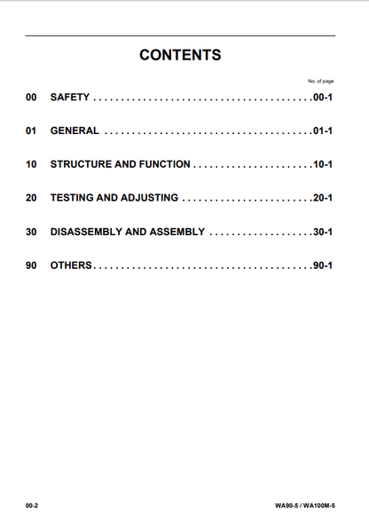 Komatsu WA90-5 Wheel Loader Service & Repair Manual