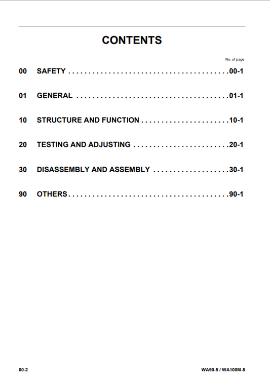 Komatsu WA90-5 Wheel Loader Service & Repair Manual