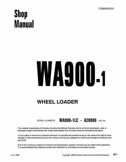 Komatsu WA900-1 Wheel Loader Shop Manual – CEBM002300