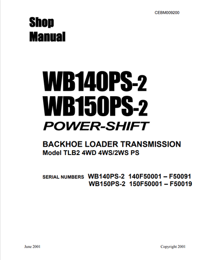 Komatsu WB140PS-2 WB150PS-2 Power-Shift Transmission Shop Manual