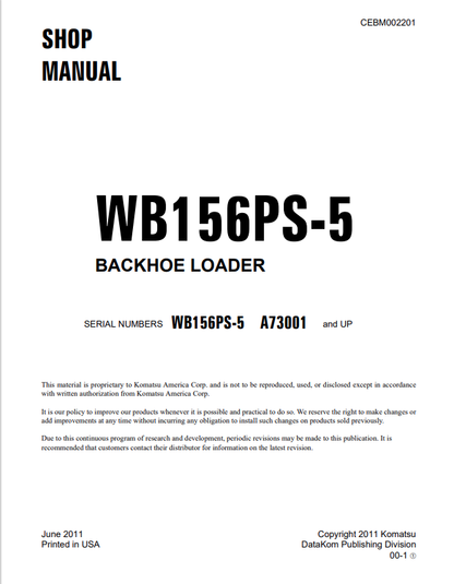 Komatsu WB156PS-5 Backhoe Loader Shop Manual CEBM002201
