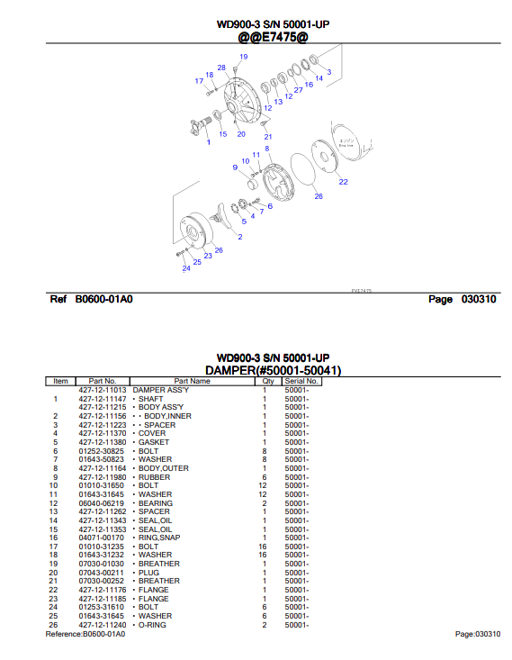 Komatsu WD600-3 Wheel Dozer Component Parts Manual PDF