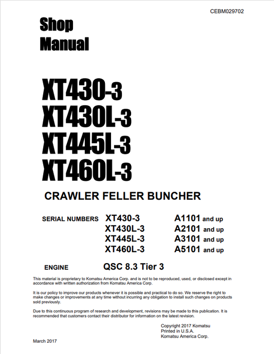 Komatsu XT430-3 XT430L-3 XT445L-3 XT460L-3 Shop Manual PDF