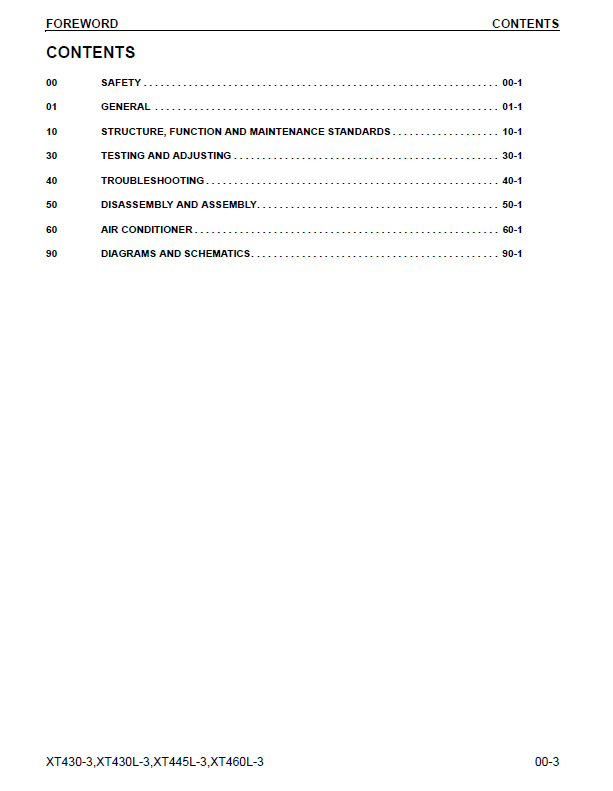 Komatsu XT430-3 and XT460L-3 Forestry Equipment Repair Manual