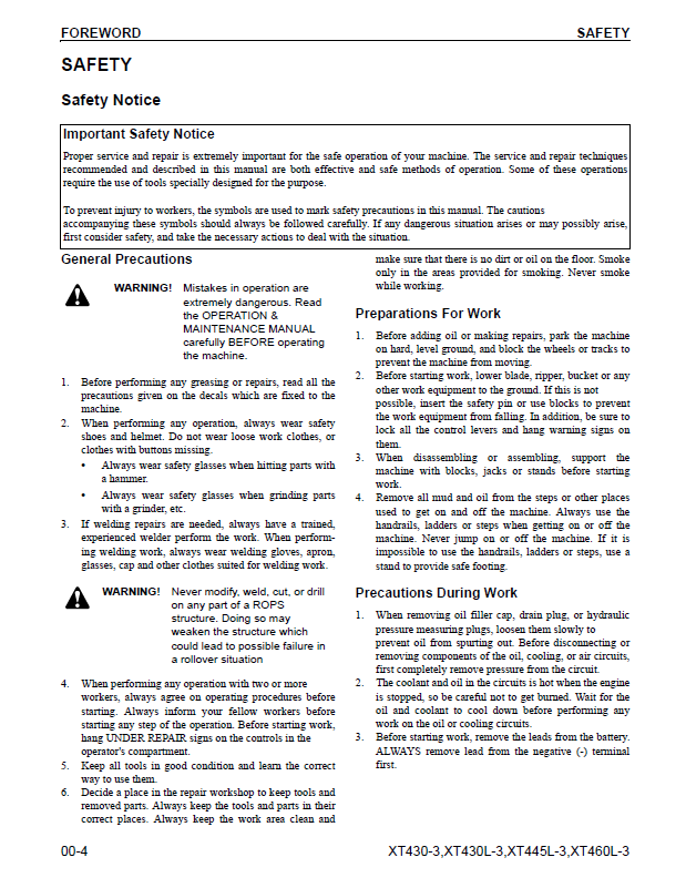  Komatsu XT430L-3 XT445L-3 Crawler Feller Buncher Workshop Manual