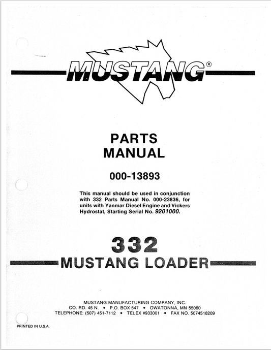 MUSTANG 000-13893B, 332 LOADER PARTS MANUAL 000-13893 - PDF