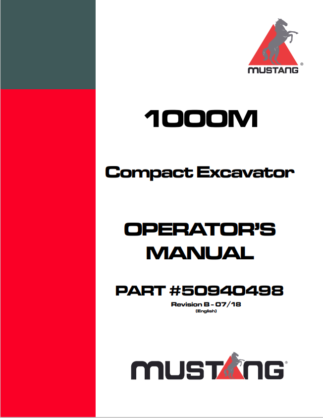 MUSTANG 1000M COMPACT EXCAVATOR OPERATOR MANUAL 50940498 - PDF