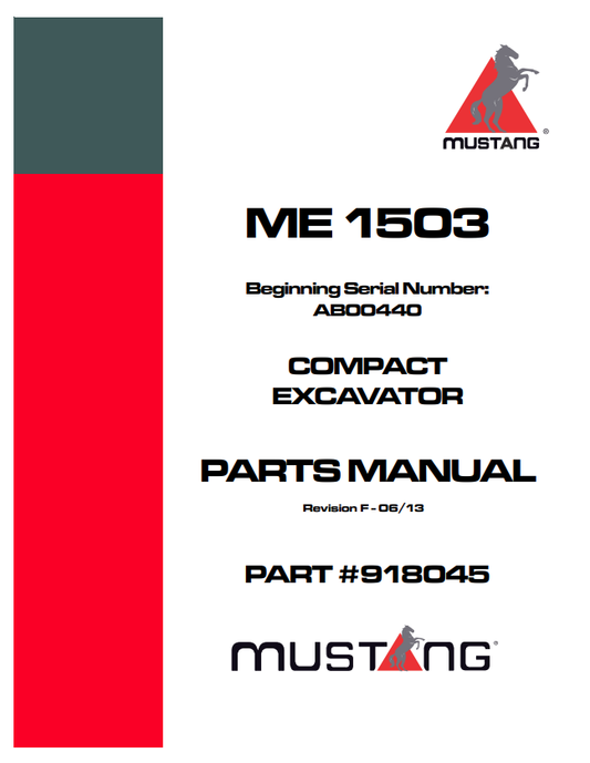 MUSTANG 1503 COMPACT EXCAVATOR PARTS MANUAL 918045 - PDF