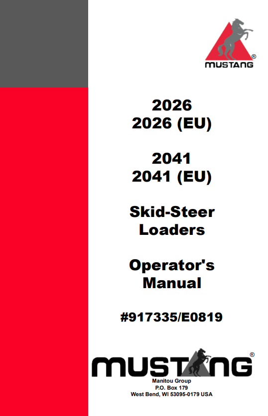 MUSTANG 2026, 2026 [EU], 2041, 2041 [EU] SKID-STEER LOADER OPERATOR MANUAL 917335 - PDF