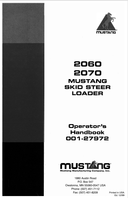 MUSTANG 2060, 2070 SKID STEER LOADER OPERATOR MANUAL 001-27972 - PDF