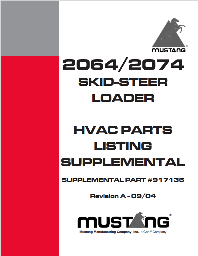 MUSTANG 2064, 2074 SKID-STEER LOADER HVACPART LISTING SUPPLEMENTAL PARTS MANUAL 917136 - PDF