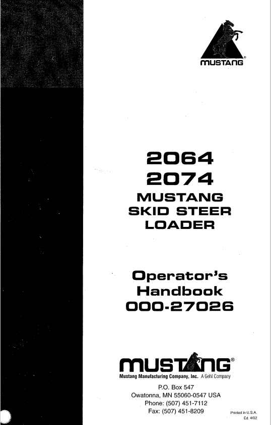 MUSTANG 2064, 2074 SKID STEER LOADER OPERATOR MANUAL 000-27026 - PDF