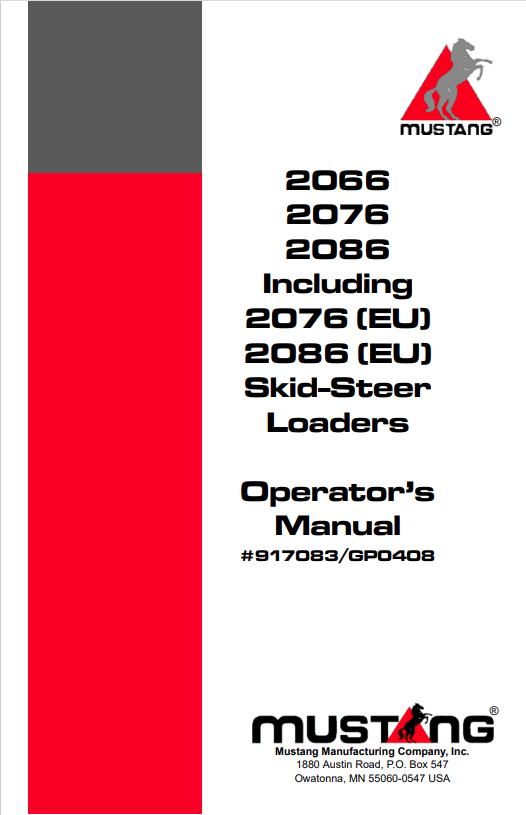 MUSTANG 2066, 2076, 2086, 2076 [EU] ,2086 [EU] SKID-STEER LOADER OPERATOR MANUAL 917083 - PDF