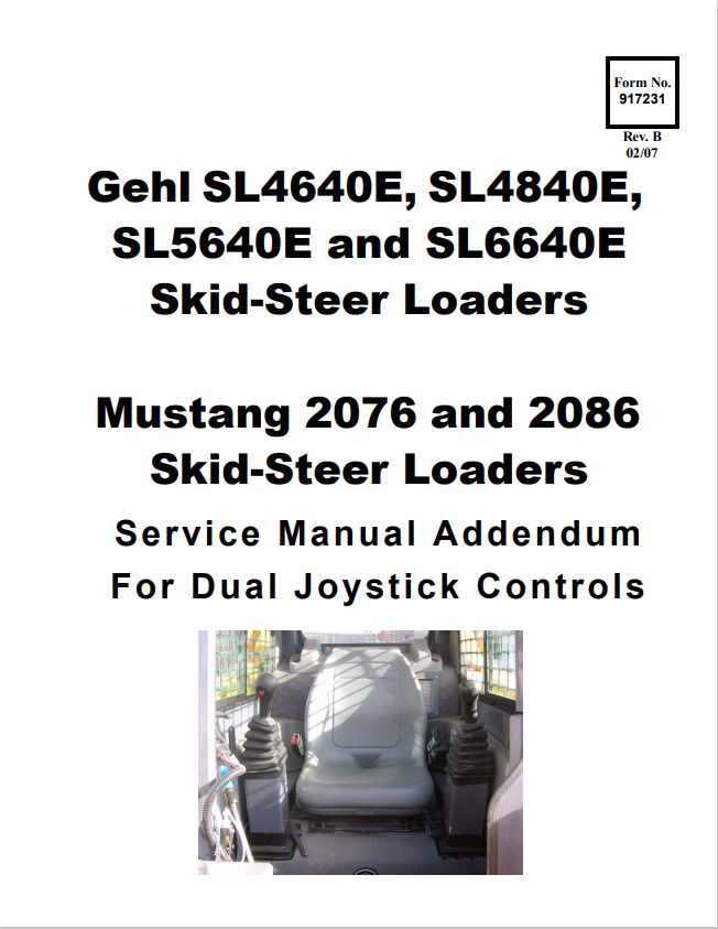 MUSTANG 2076, 2086 GHEL SL4640E, SL4840E, SL5640, SL6640E SKID STEER-LOADER SERVICE MANUAL 917231 - PDF