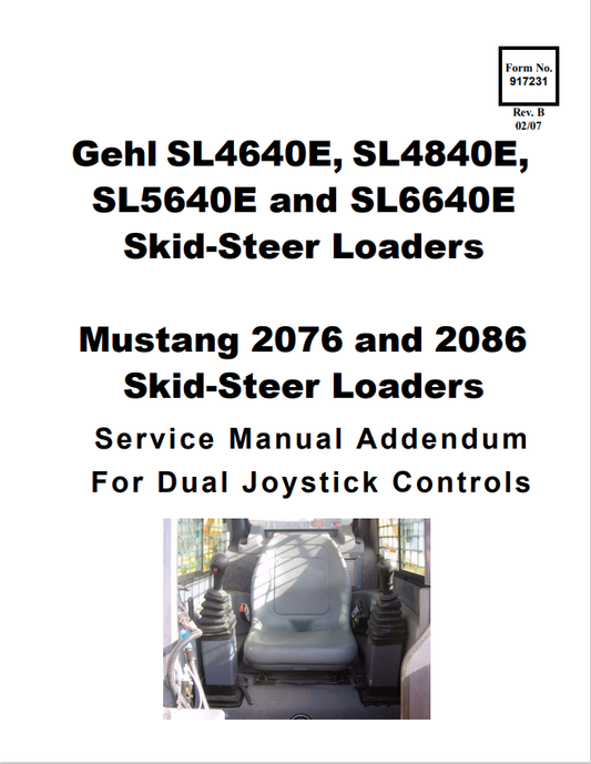 MUSTANG 2076, 2086 GHEL SL4640E, SL4840E, SL5640, SL6640E SKID STEER-LOADER SERVICE MANUAL 917231 - PDF