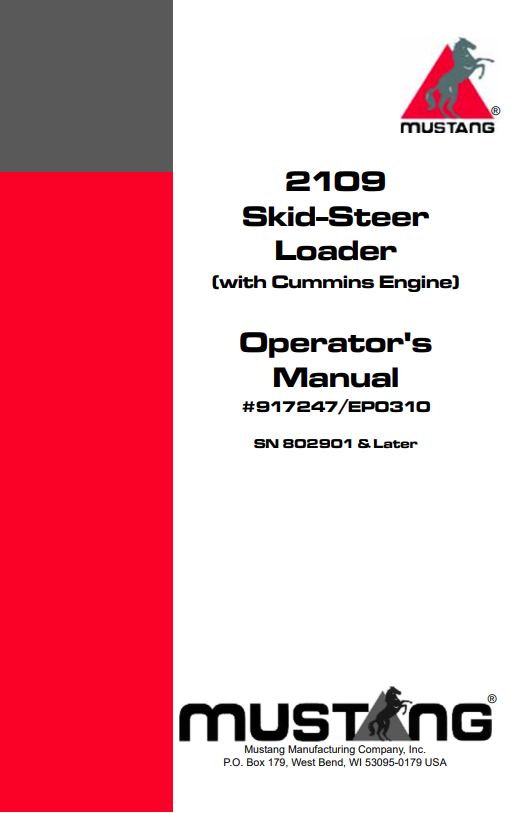MUSTANG 2109 SKID-STEER LOADER OPERATOR MANUAL 917247 - PDF