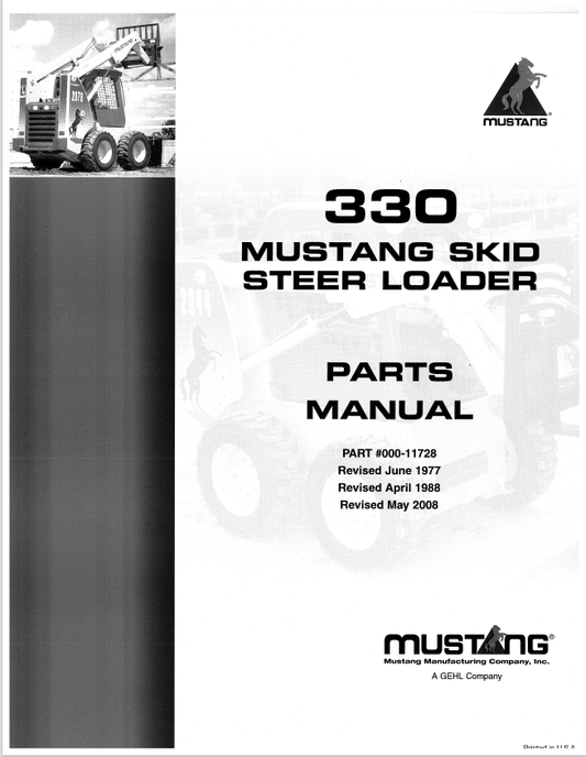 MUSTANG 330 SKID STEER LOADER PARTS MANUAL 000-11728 - PDF