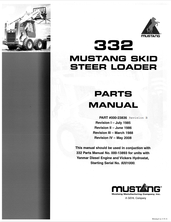 MUSTANG 332 SKID STEER LOADER PARTS MANUAL 000-23836 - PDF