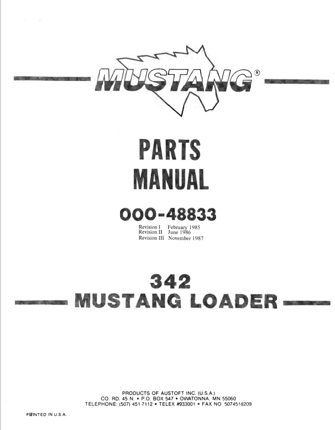 MUSTANG 342 LOADER PARTS MANUAL 000-48833 - PDF