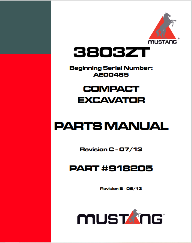 MUSTANG 3803ZT COMPACT EXCAVATOR PARTS MANUAL 918205 - PDF