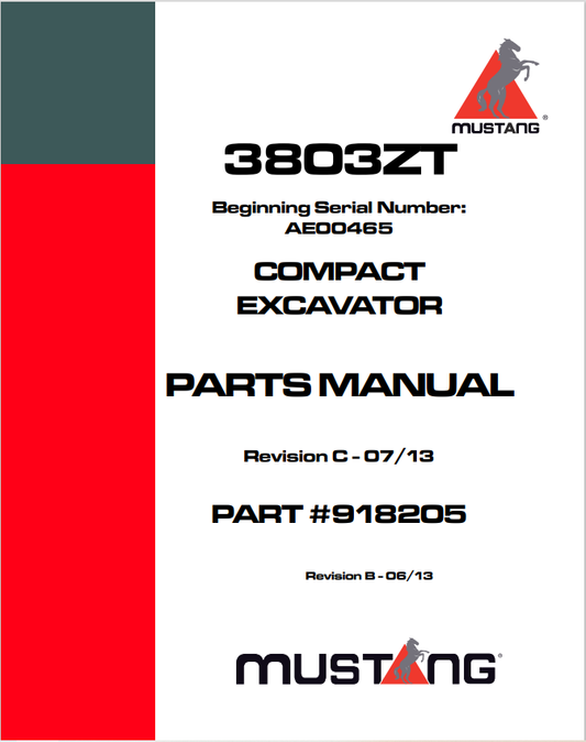 MUSTANG 3803ZT COMPACT EXCAVATOR PARTS MANUAL 918205 - PDF