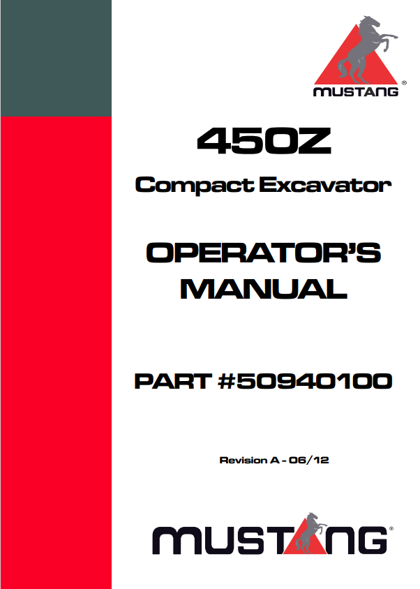MUSTANG 450Z COMPACT EXCAVATOR OPERATOR MANUAL 50940100 - PDF