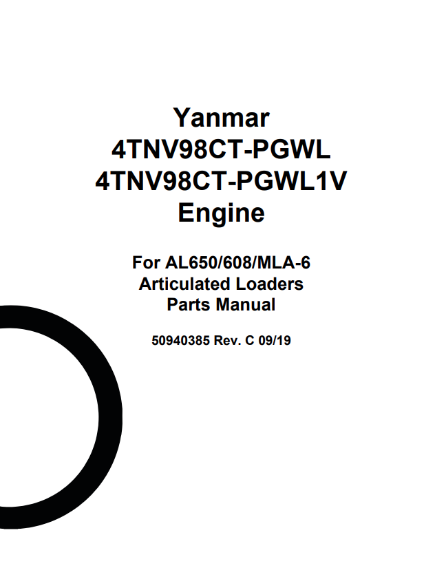 MUSTANG 4TNV98CT-PGWL, 4TNV98CT-PGWL1V , AL650, 608, MLA-6 ENGINE ARTICULATED LOADER PARTS MANUAL 50940385 - PDF