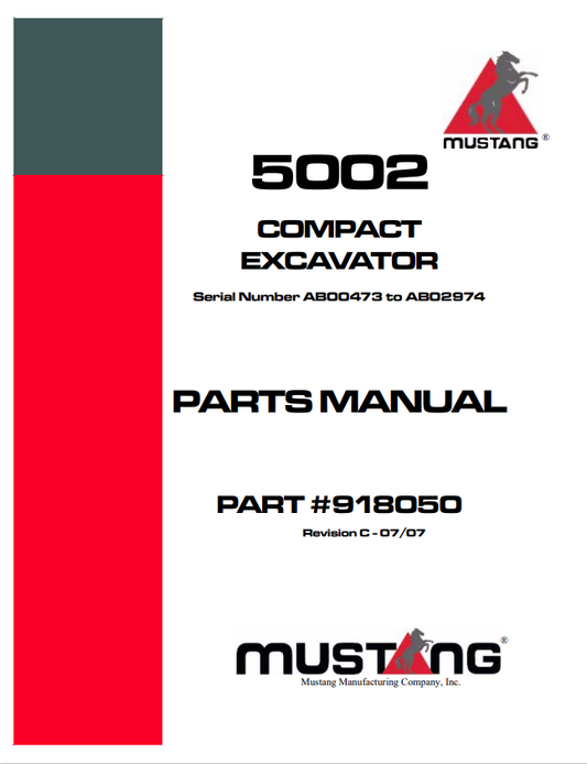 MUSTANG 5002 COMPACT EXCAVATOR PARTS MANUAL 918050 - PDF
