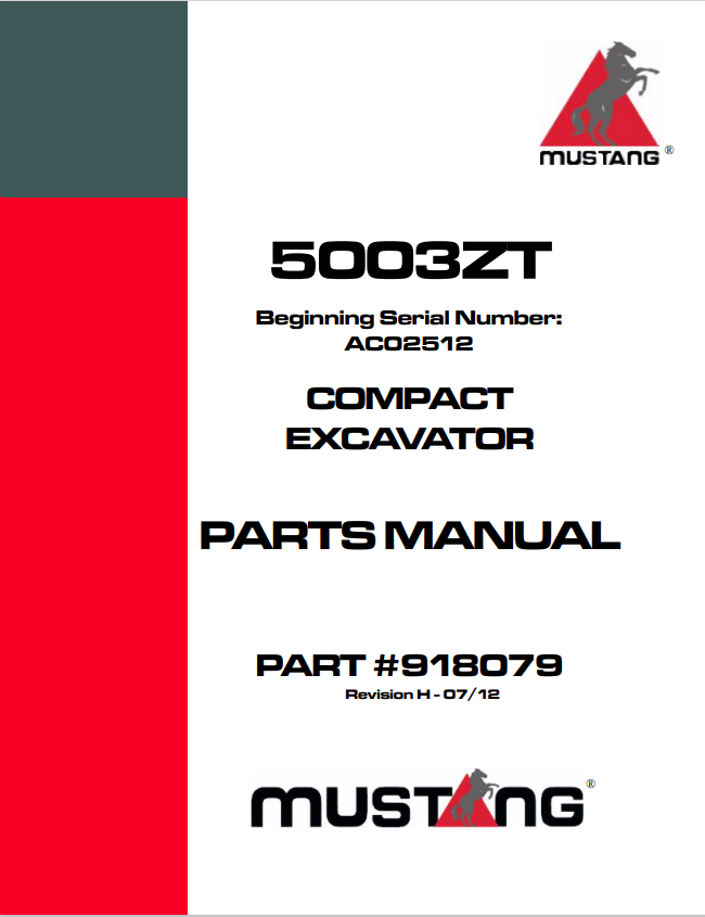 MUSTANG 5003ZT COMPACT EXCAVATOR PARTS MANUAL 918079 - PDF