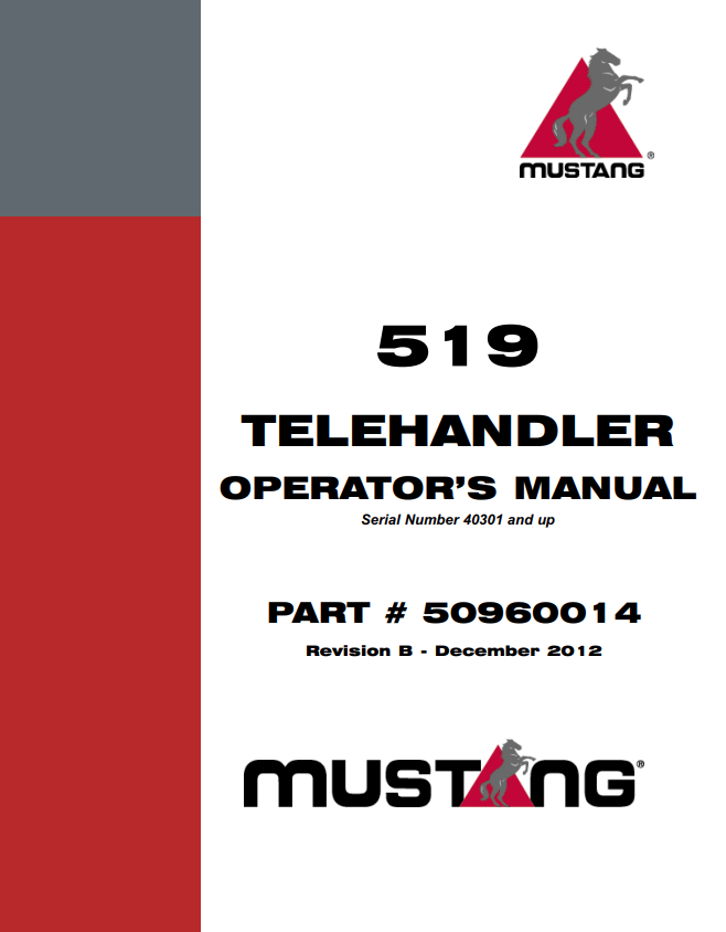MUSTANG 519 TELEHANDLER OPERATOR MANUAL 50960014 - PDF