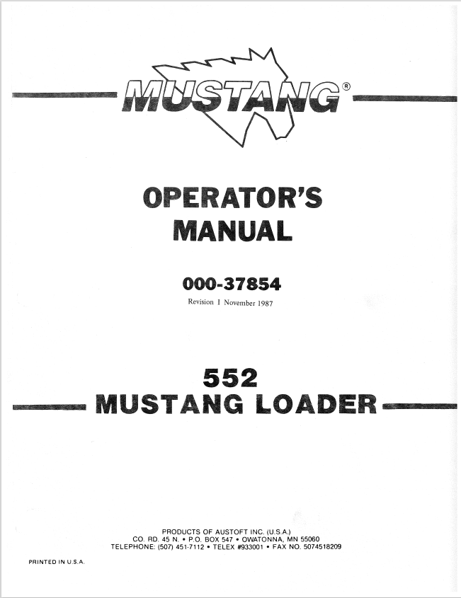 MUSTANG 552 LOADER OPERATOR MANUAL 000-37854 - PDF