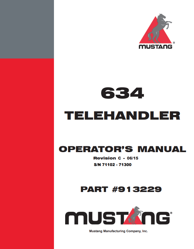 MUSTANG 634 TELEHANDLER OPERATOR MANUAL 913229 - PDF