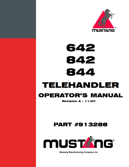 MUSTANG 642, 842, 844 TELEHANDLER OPERATOR MANUAL 913288 - PDF