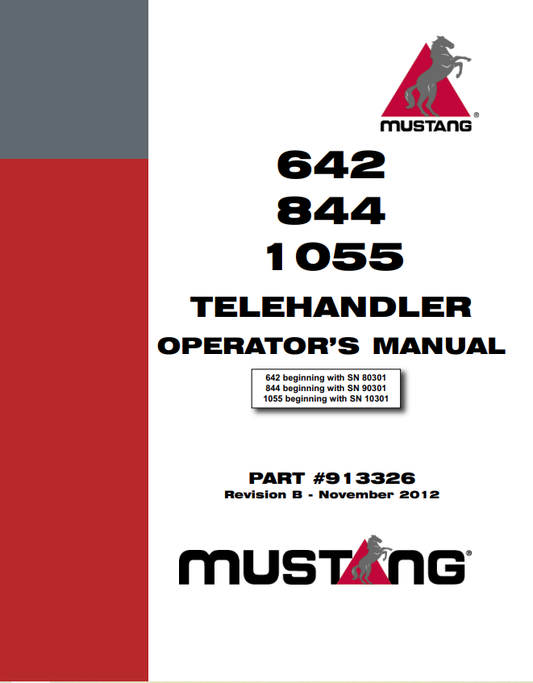 MUSTANG 642, 844, 1055 TELEHANDLER OPERATOR MANUAL 913326 - PDF