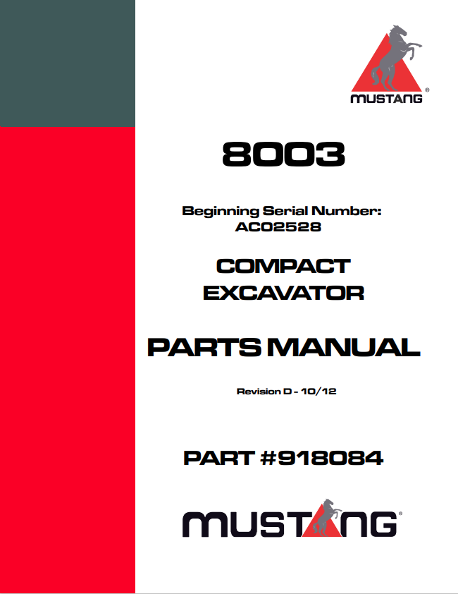 MUSTANG 8003 COMPACT EXCAVATOR PARTS MANUAL 918084 - PDF
