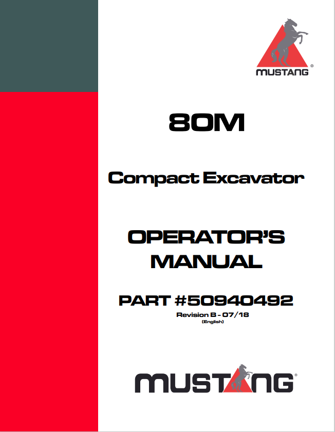 MUSTANG 80M COMPACT EXCAVATOR OPERATOR MANUAL 50940492 - PDF