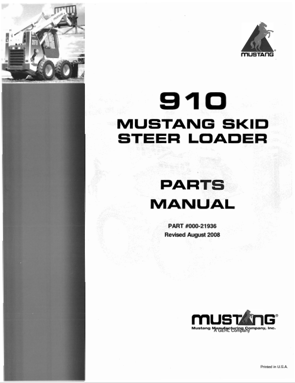 MUSTANG 910 SKID STEER LOADER PARTS MANUAL 000-21936 - PDF
