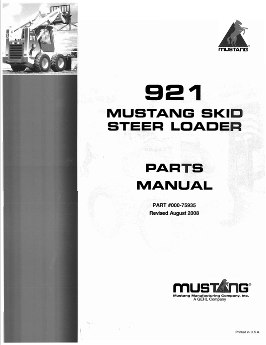 MUSTANG 921 SKID STEER LOADER PARTS MANUAL 000-75935 - PDF