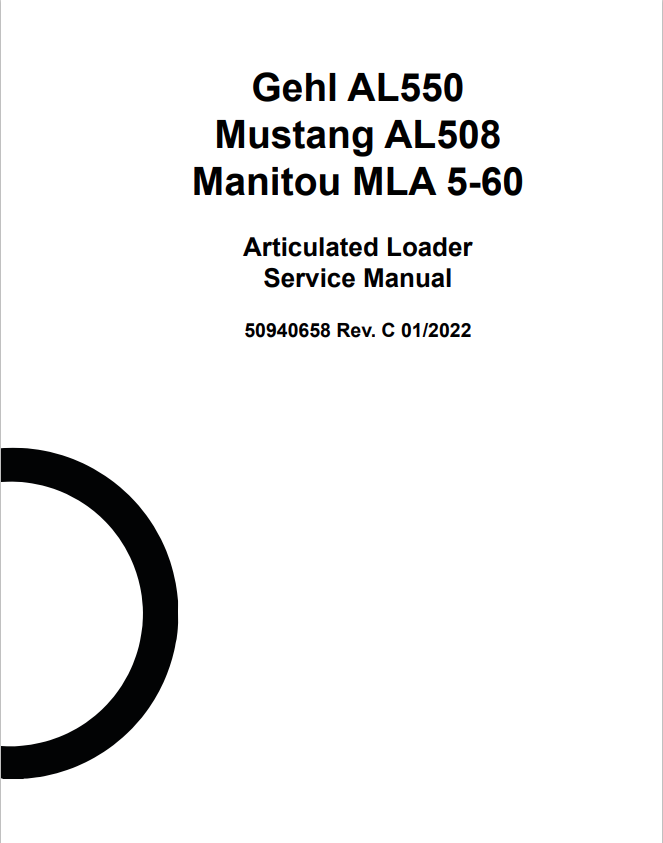 MUSTANG AL550, AL508, MLA 5-60 ARTICULATED LOADER SERVICE MANUAL 50940658 - PDF
