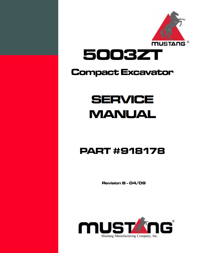 MUSTANG COMPACT 5003ZT EXCAVATOR SERVICE MANUAL 918178 - PDF