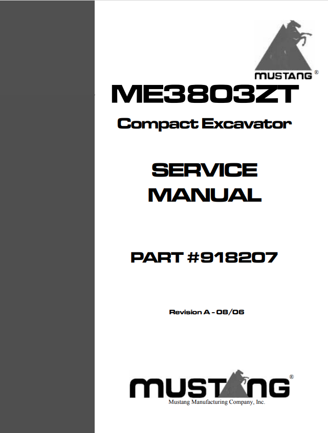 MUSTANG COMPACT ME3803ZT EXCAVATOR SERVICE MANUAL 918207 - PDF