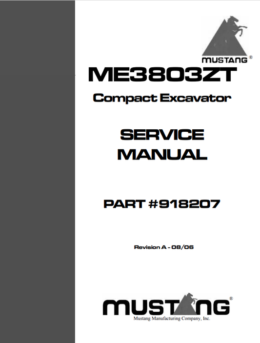 MUSTANG COMPACT ME3803ZT EXCAVATOR SERVICE MANUAL 918207 - PDF