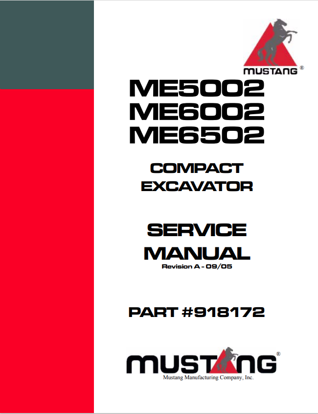 MUSTANG COMPACT ME5002, ME6002, ME6502 EXCAVATOR SERVICE MANUAL 918172 - PDF