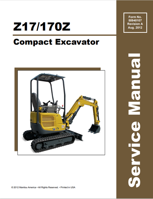 MUSTANG COMPACT Z17, 170Z EXCAVATOR SERVICE MANUAL 50940107 - PDF