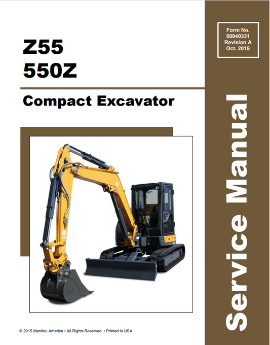 MUSTANG COMPACT Z55, 550Z EXCAVATOR SERVICE MANUAL 50940331 - PDF