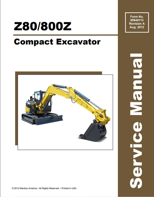 MUSTANG COMPACT Z80-800Z EXCAVATOR SERVICE MANUAL 50940113 - PDF