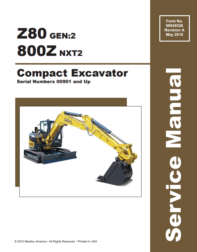 MUSTANG COMPACT Z80 GEN:2, 800Z NXT2 EXCAVATOR SERVICE MANUAL 50940326 - PDF
